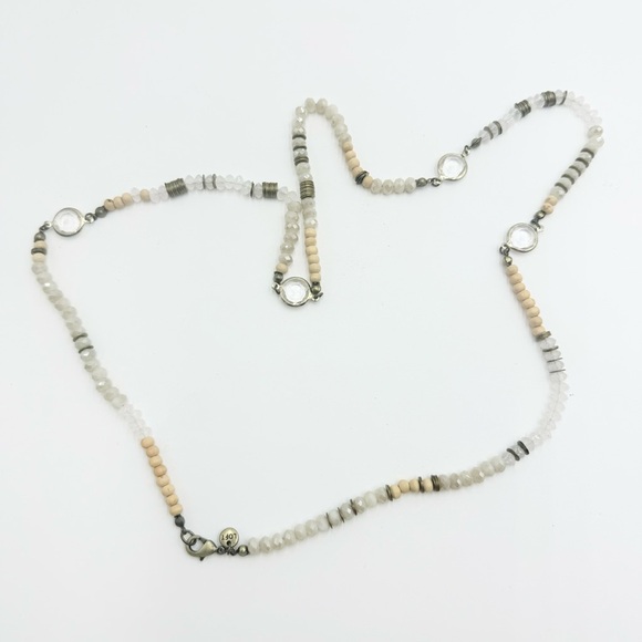 Loft Ann Taylor Multi Beads Wool Clear Rhinstones Long Necklace in Neutral Tones - Picture 7 of 9